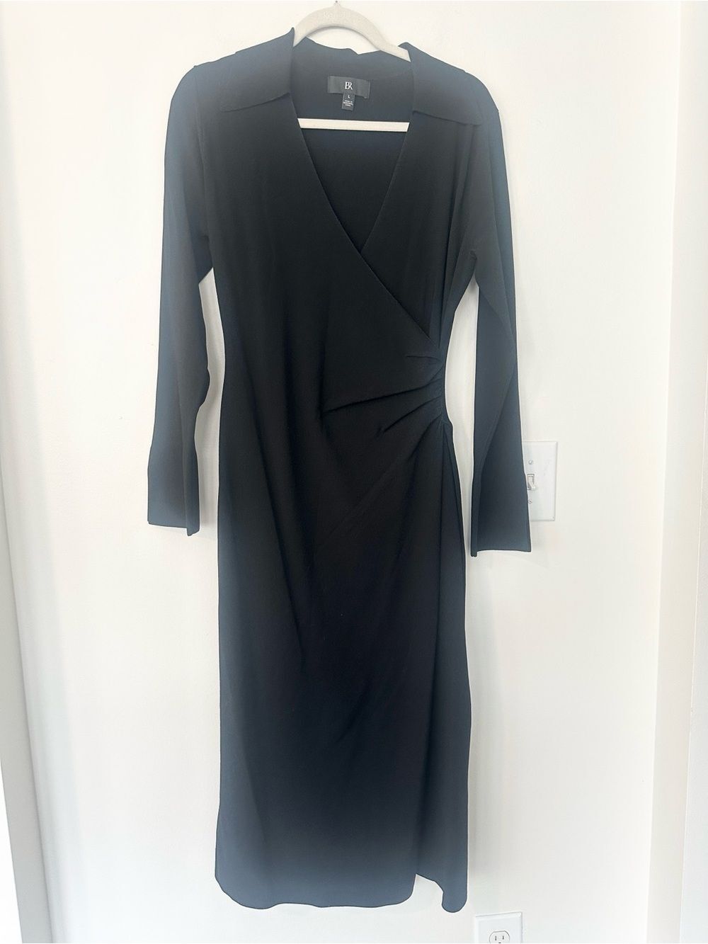 Banana Republic Black Faux Wrap Midi Dress L